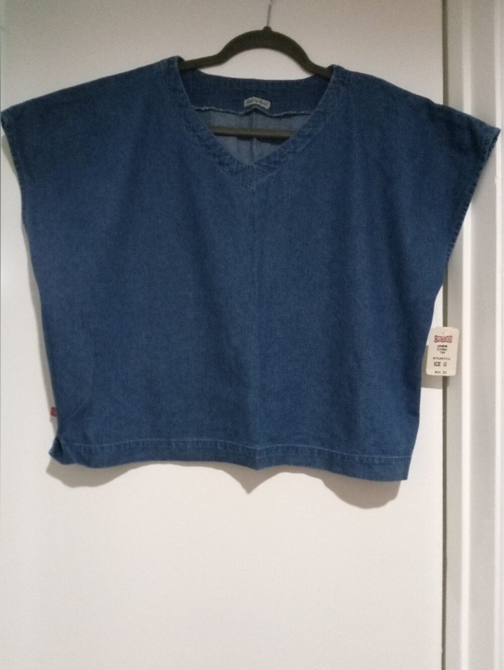 Boxy V-Neck Denim Top - Blue
